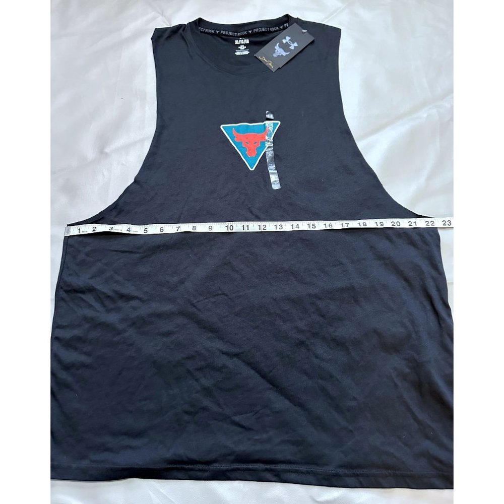 Project Rock Shirt Mens XL Black Under bull Armour Tank Top Sleeveless run gym - Picture 5 of 6